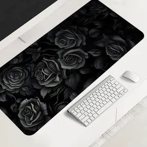 Black Rose Large-sized Gaming Mouse Pad,Desktop Protection Pad, Desktop Accessory, Anti-slip Rubber Lock Edge High-definition Printing, Suitable for Computers, Laptops, Offices, Homes, Schools, as a Gift for Family and Friends