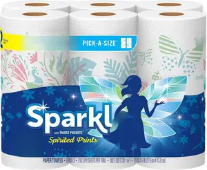 Sparkle Pick-A-Size Paper Towels Spirited Prints 6 Double Rolls 12 Regular Rolls 2-Ply Full & Half Sheets Everyday Value Strong Stylish Colorful Cleaning Kitchen Pack Wipe
