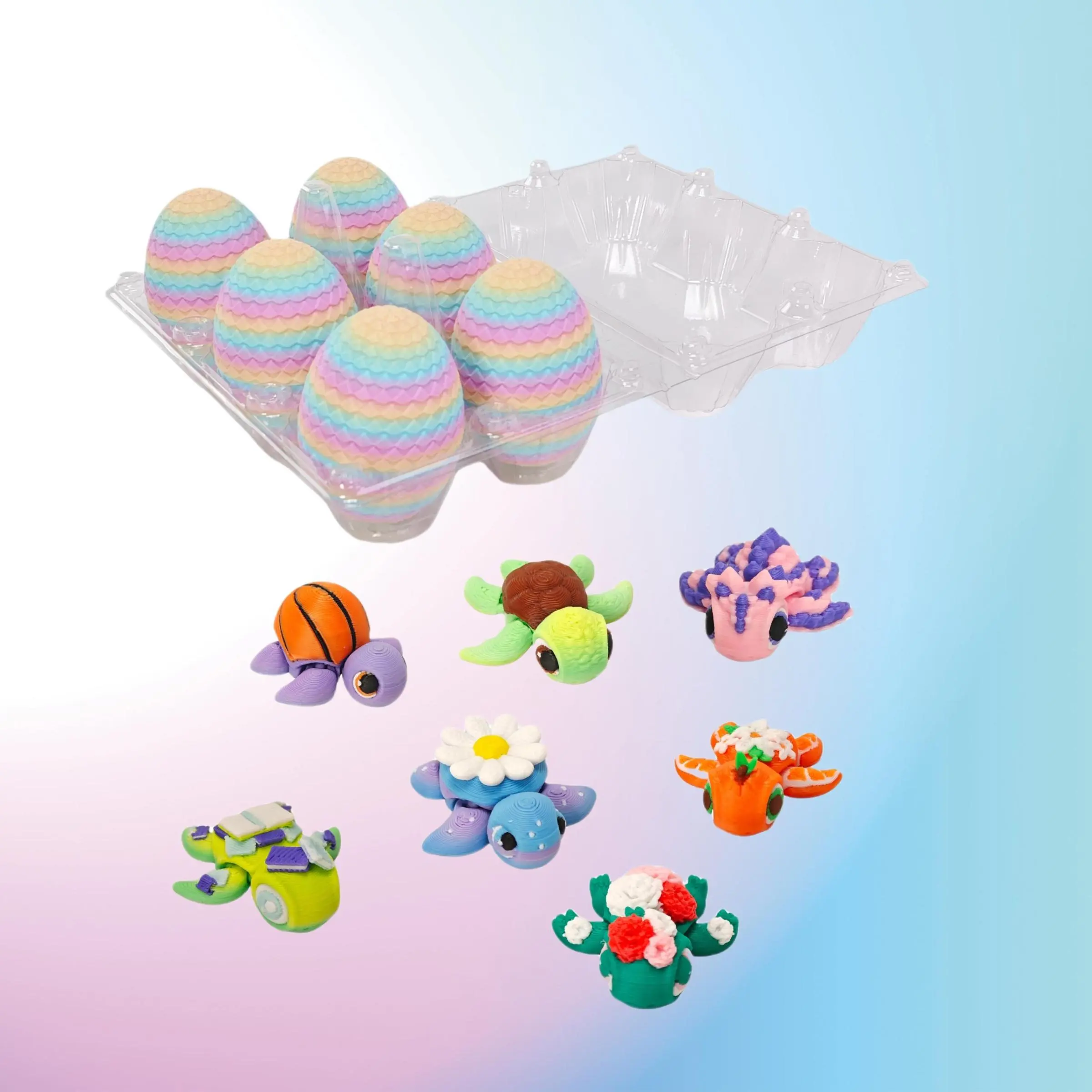 Easter Gift Set, 3D Printed Round Turtle Animal Eggs, Surprise Eggs Capsules, Surprise Cute Animals Inside, Creative Desk Decor, Perfect Easter Present for Friends, Miniature Set