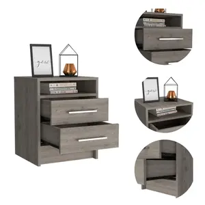 HomeRoots  Light Grey Open Compartment Two Drawer Nightstand