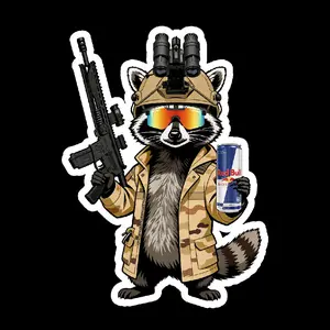 Tactical Trash Panda Raccoon Red Energy  (two decals 2.5") Stickers