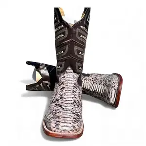 REYME Boots-Model 046 Round Toe Winter Men's Boots with Genuine Python Leather & Coffee Accents Durable Sole for Western & Dress Outfits