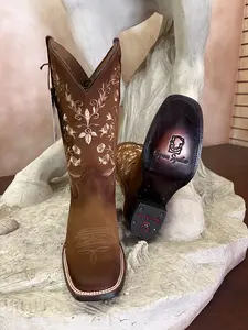 2451152659 - Vaquero Signature, Women's Rodeo Square Toe Boots Nobuck Topo Difuminado