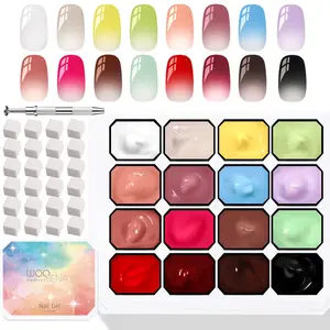 Gel Nail Polish Set,16 Colors Gradient Patting Gel Polish - Highly Pigmented,Ombre & Blooming Gel for French Manicure, DIY Nail Art with 100 Sponges & 1 Grabber,UV/LED Cured