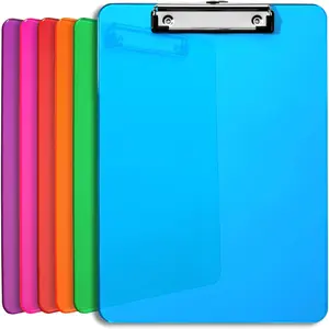 Plastic Clipboards with Low Profile Clip Set of 6-12.5 x 9 Inch Multi Color Plastic Clipboards Bulk - Clear Clip Boards Bulk Classroom Holds 100 Sheets,  Clipboard Clear 6 Pack