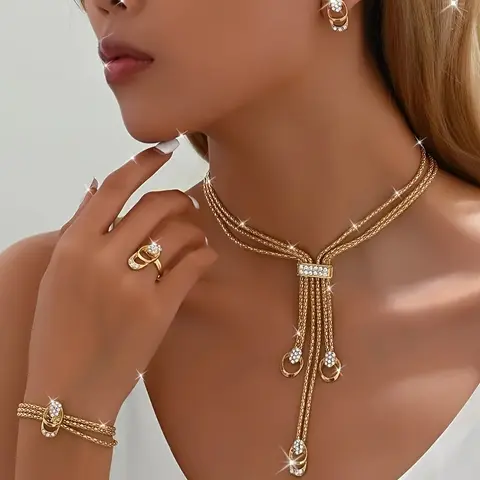 Women's Bohemian Matching Jewelry Set (4-Pcs: Necklace, Earrings, Bracelet, Ring) - Bridal Jewelry Set for Wedding, 4 Pcs to Mix Match, Earrings for Women, Gift for Mom