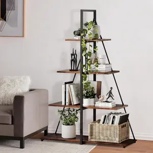 Multi-Purpose Ladder Shelf, 4-Tier Slim Bookcase Design, Space-Saving Storage Unit, Engineered Wood Organizer for Home Office, Bedroom Corner