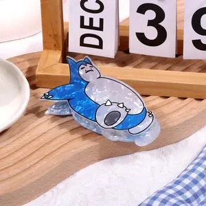 1PC Cute Pokemon Snorlax Cartoon Hair Claw Clip Kawaii Marble Acrylic Shark Clip Trend Anime Girls Back Head Hair Grab Clip