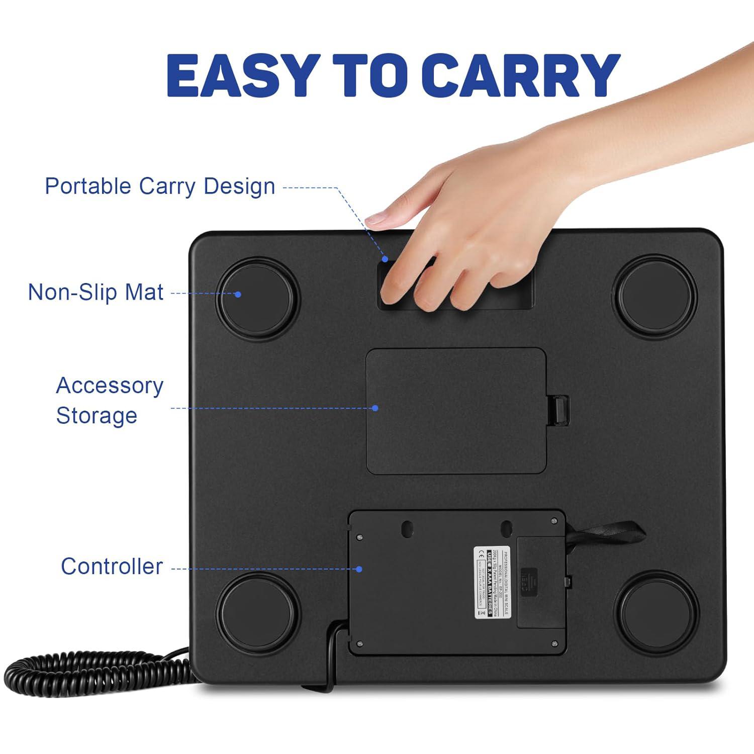 440lb/200kg Postal Shipping Scale with 10g High Accuracy, Stainless Steel Platform Digital Scale with Hold/Tare, Portable Parcel Courier Express Luggage Pet Scale for Small Business Packages, Battery & AC/DC Adapter