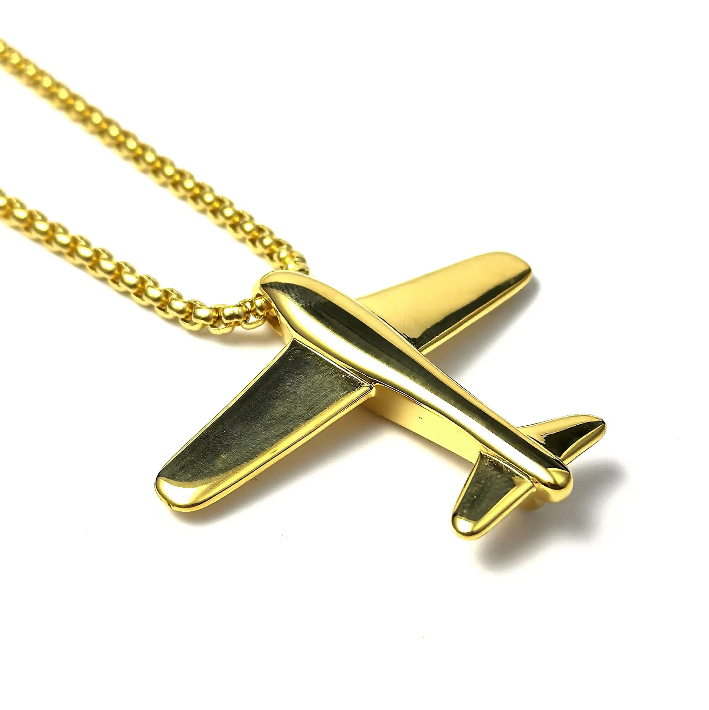Fanshu Stainless Steel Simple Style Hip Hop Airplane Plane Pendant Necklace for Men Women Gift Fashion Jewelry Jewellery men's jewelry