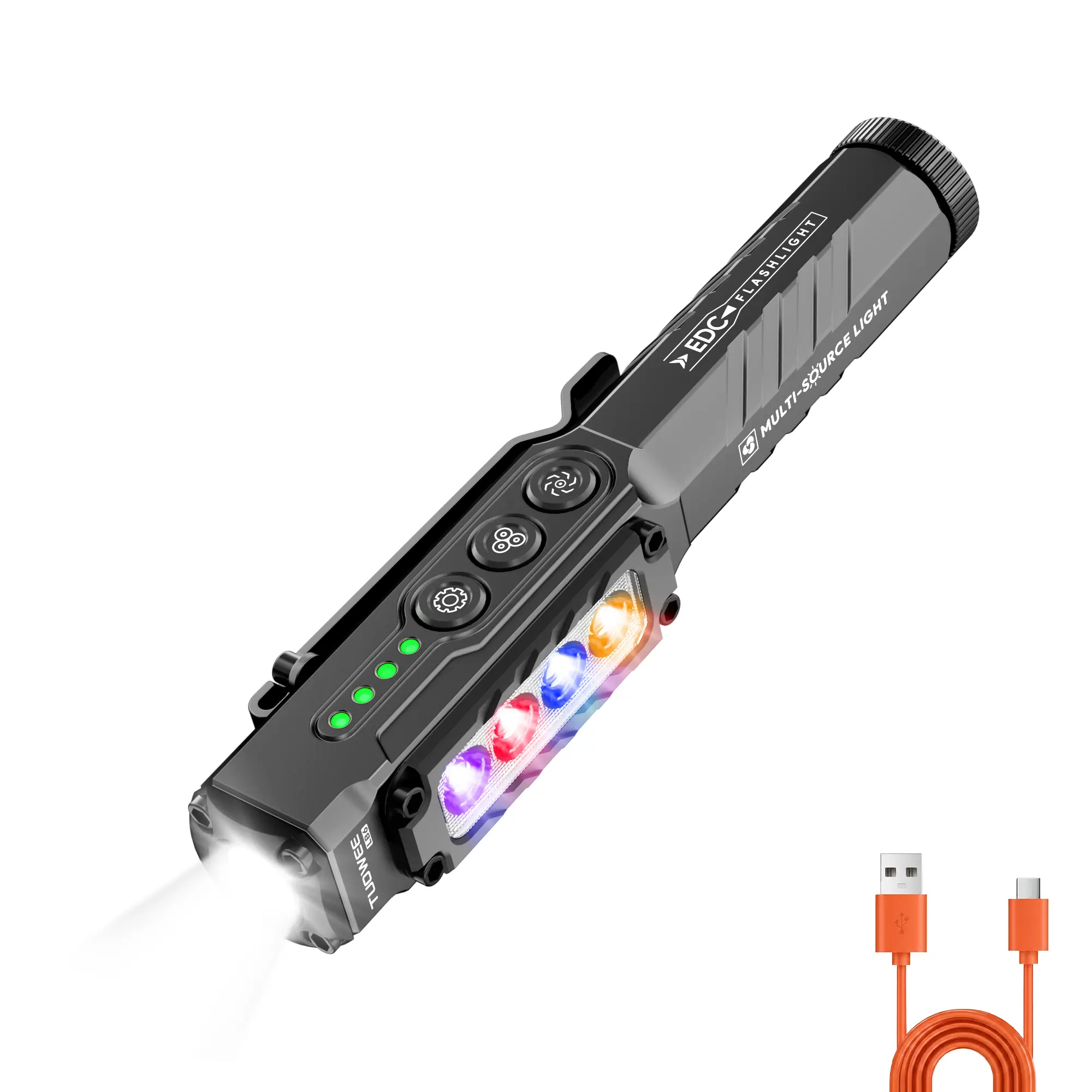 Rechargeable Flashlights Edc Led Pocket 1200 Lumen with White Warm UV Light | 19 Modes Flashlight with Magnetic, Clip, Memory Function, USB-C Waterproof Tactical Flash Light for Home, Emergency, Camping