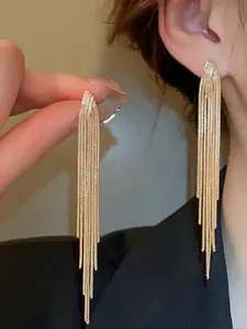 Fashion Luxurious Long Tassel Earrings, Suitable for Daily Wear, Evening Parties, Ballroom, Gift, Elegant Copper Chain, Trendy Jewelry