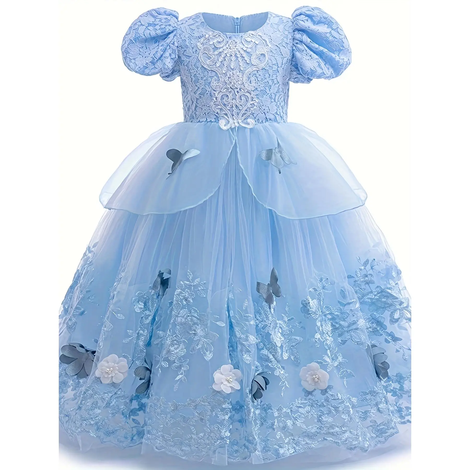 Bibei Clothing 6-1 Old Spring/Summer New Style Medium Sized Girls' Blue Lace  Mesh Skirt Lace Splicing Butterfly Flower Decoration Christmas Dress Dress  Birthday Gift - TikTok Shop