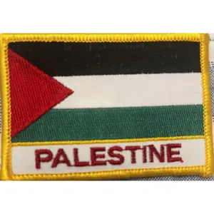 Palestine Rectangle Patch - Flag Design with "PALESTINE" Text - Yellow Border - Simple and Direct Description