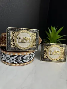 Marble Praying Cowboy Belt Buckle in Rose Gold with Black Accents Western Design