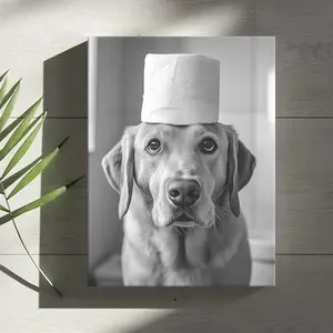 1 Count Wooden Framed Canvas, Interesting Animal puppy, Dog With Toilet Paper Roll On Head Poster, Modern Art Home Poster, Fashion Decoration, Living Room And Bedroom Decoration, Office Mural, Ideal Gift, High Definition, Waterproof, Framed Art