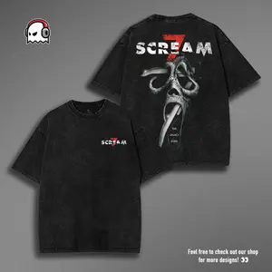 Scream 7 V2 Movie Ghost Face The Legacy Ends Movie Graphic Tee Horror Action Film Oversized Acid Washed Lightweight Cotton Men Shirts Movie Streetwear Casual Menswear Unisex Clothing, Gift for Horror Movie Fans