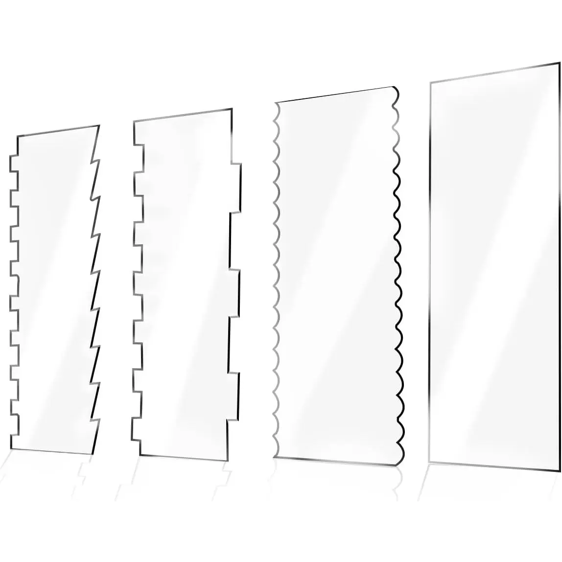 4 count Large Clear  Cake Scraper Set Cakes Smoother Scraper Cake Stripes Edge Contour Comb for DIY Icing Frosting Buttercream Cream Decorating Kitchen Baking Tool Mousse Pastry