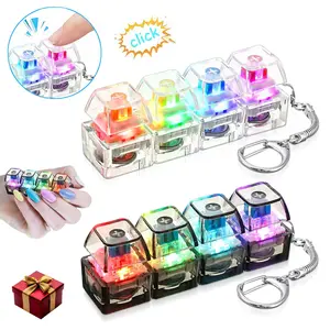 Keyboard Fidget Keychain with LED Lights Portable Light-Emitting Auto Keychain 4-in-1 Stress Relief Clicker Toy Cube Mechanical Keyboard Button Finger Clicker for Anxiety Relief, Sensory Decompression Toy Stress-Relief Pendant Gifts for Kids & Adults