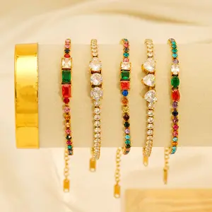 Titanium Steel Zircon Inlaid Tennis Chain Bracelet for Women Full Diamond Ins Niche Design Light Luxury High-end Jewelry Geometric Trendy Personality