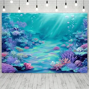 Ocean Underwater World Fish Coral Aquarium Photography Background Wall Tapestry Baby Birthday Party Decor Wall Hanging Wall Clot 60X40