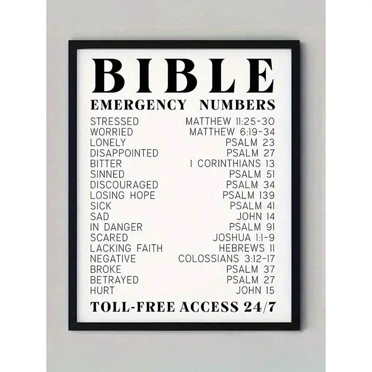 SHEIN 1pc Bible Verse Emergency Numbers,Art Hanging Picture, Bible Verse Wall Art - Inspirational, Spiritual Typography Wall Print - Gifts For Women And Men, Festival Decor Home, Unframed