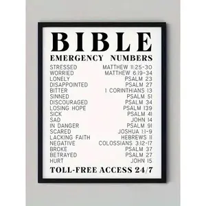 SHEIN 1pc Bible Verse Emergency Numbers,Art Hanging Picture, Bible Verse Wall Art - Inspirational, Spiritual Typography Wall Print - Gifts For Women And Men, Festival Decor Home, Unframed