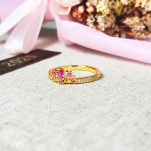 Rapunzel Tiara Ring – 14k Gold-Plated Princess Rapunzel Crown Pink CZ Crystals