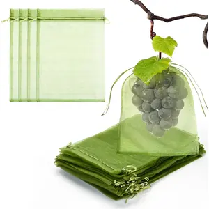 50 count 8X12 inches Fruit Protection Bags, Fruit Bags for Fruit Trees, Green Netting Fruit Cover Bags Drawstring Mesh Fruit Protectors Pest Barrier for Fruit Trees Veggies Garden