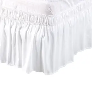 PiccoCasa Bed Skirt Wrap Around Bedskirt Three Fabric Sides Elastic Dust Ruffle, Easy Fit with 15 Inch Drop