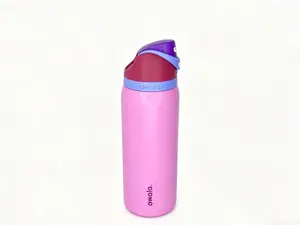 Owala Stylish Reusable Insulated Water Flask, Pastel Pink Body with Multi-Color Lid, 24-Hour Cold Retention, Leak-Proof, Portable for Gym & Travel