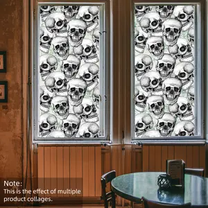Halloween Hand-Drawn Skull Static Cling Decor, Scary Single-Layer Window Sticker for Holiday Atmosphere, Festive Decoration for Home