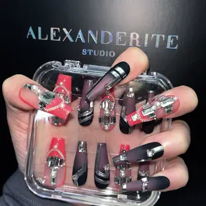 Alexandrite Studio Press On Nails --- Mechanica Redblack