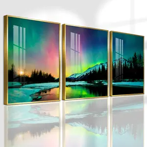 3 Count Aluminum Alloy Frame Canvas, Fashion Poster Geometric Light Wall Art, Wall Decoration, Modern Art, Suitable For Living Room, Bedroom, Kitchen, Home Office, Cafe, Bar, Dormitory, Corridor, Family Decor, Gift, Waterproof Art
