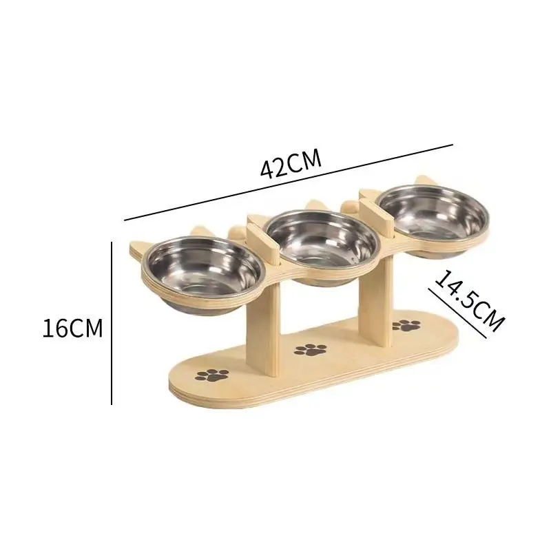 Wood col3-Hole Bowl Stand, Follow for 3 Free Bowls