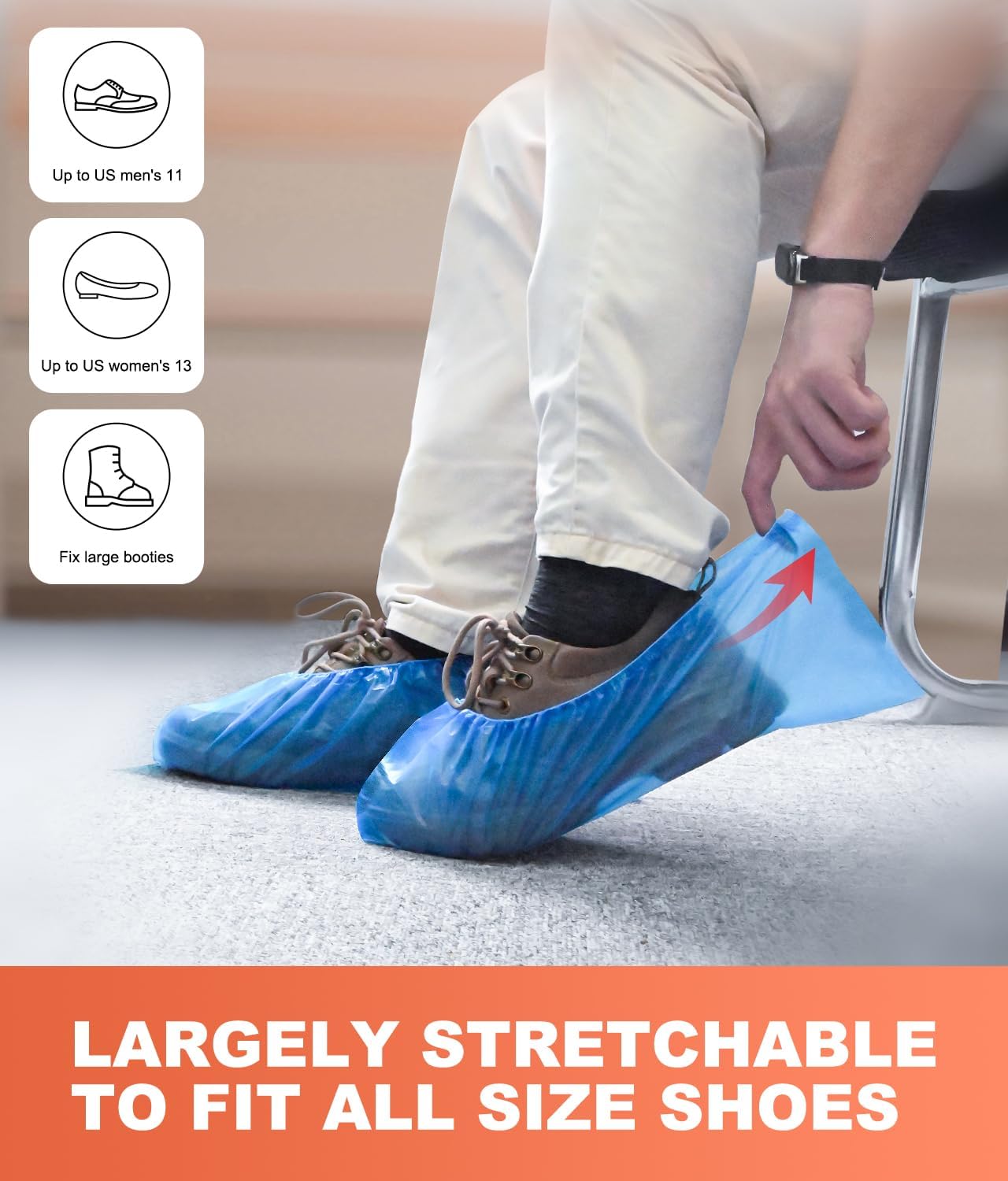 70 Pack Disposable Shoe Covers Non Slip Waterproof, CPE Booties with Compact Tear Off Roll, Indoor Shoe Covers for House Cleaning, Open House, Construction, One Size