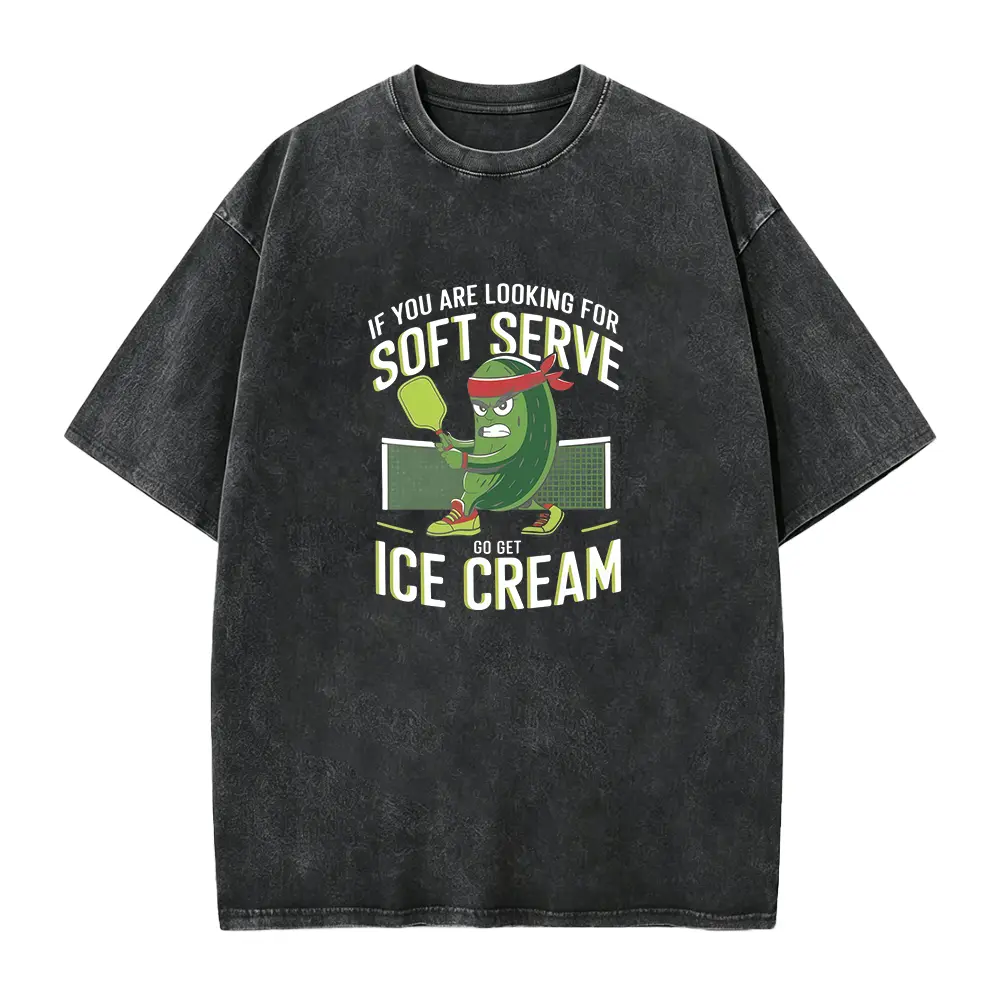 Soft Serve Pickleball Joke T-Shirt, Funny Pickleball Ice Cream T-Shirt, Cute Pickle With Paddle Shirt, Fun Sports Fan Gift