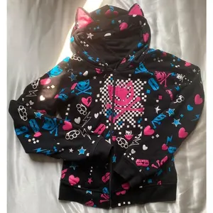 Pink Skulls Streetwear Hoodies Women Clothes Vintage 90s Punk Zip Up Hoody Femme Gothic Long Sleeve Y2k Hoodie Aesthetic Top Emo