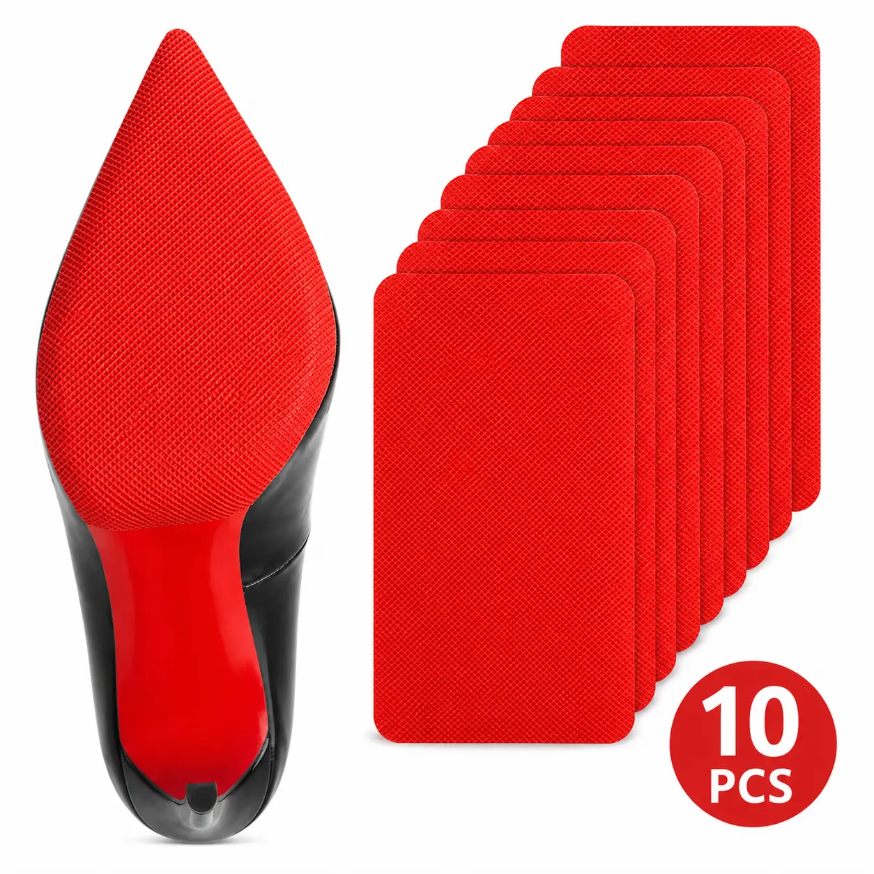 10 Pcs Red Sole Protectors for Christian Louboutin Heels, Self-Adhesive Anti Slip Silicone Shoe Grips, 6" x 4" Medium Size Red Bottom Protector Pads Compatible with Louboutin Shoes