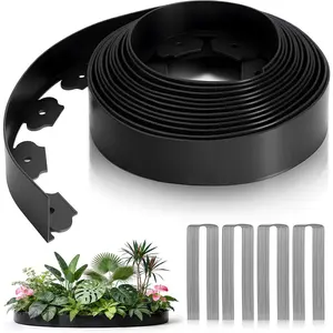 2 in Tall 40ft Garden Edging Border Kit with 40 count Metal Spikes, No-Dig Flexible Plastic Landscape Edging for Yard, Flower Bed, Lawn, Fence & Landscaping