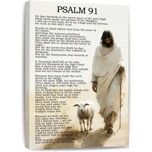 Psalm 91 Canvas Wall Art Bible Verses Decor Scripture Painting Christian Prayer Inspirational Quotes Print Room Office Church Framed 8 * 12 Inch