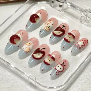 Vosplends SUMMER Y2K Collection Handmade Almond Coffin Press On Nails,NailHaven,birthday  Festive creative nail art Nail Art Set Acrylic Soft Gel Glitter Kit,black friday deals#creative nail art