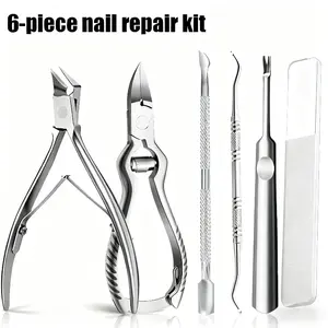 6-piece heavy-duty professional thick toenail and nail care set - ergonomic handle, stainless steel structure, perfect for thick nails and internal toenails, including nail clippers and files, precise cutting
