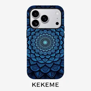 Blue Lotus creative pattern, stylish and unique 2-in-1 phone case, durable and anti-drop, suitable for iPhone 17 16 15 14 13 12 11 Plus Pro Max Air, Samsung Galaxy S series and A series, a gift for relatives and friends