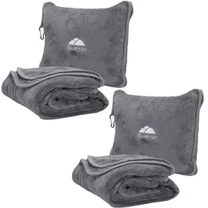 BlueHills 2-Pack Premium Soft Travel Blanket Pillow Airplane Blanket - Travel Essential Plane Grey Gray T013