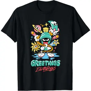 Men's Graphic Top Short Sleeve Marvin The Martian Greetings Earthlings T-Shirt