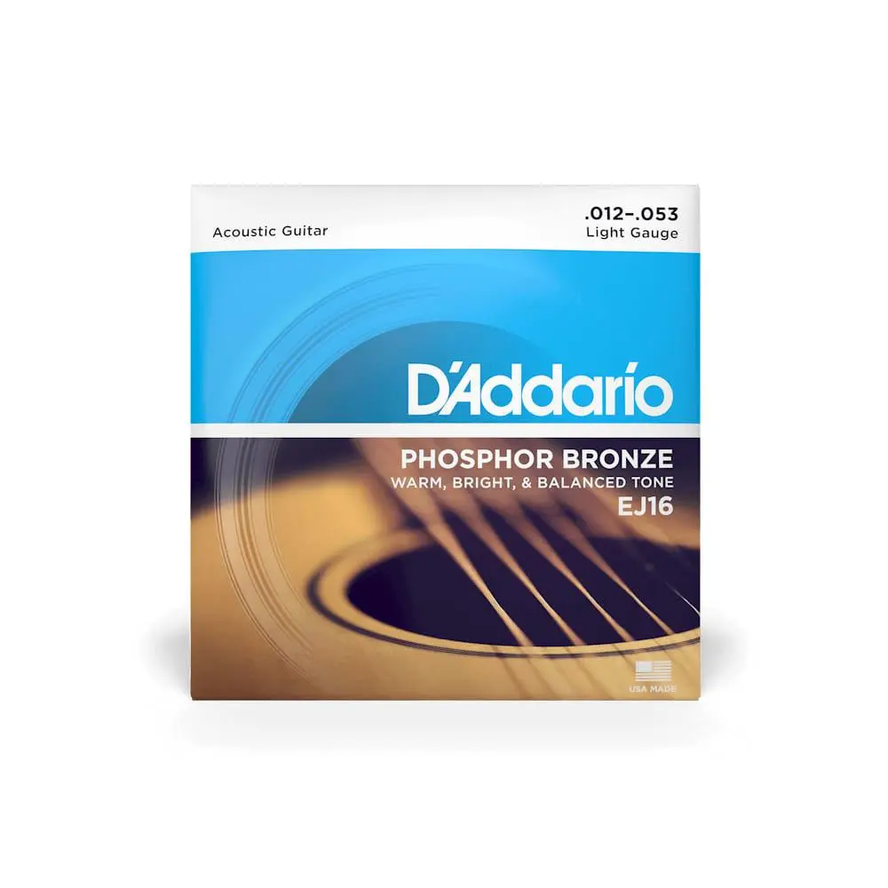 D'Addario Phosphor Bronze Acoustic Guitar Strings - Light Gauge 12-53, High-Carbon Steel Construction, Tonal Warmth, Warm, Bright & Balanced Tone, Compatible with All Acoustic Styles
