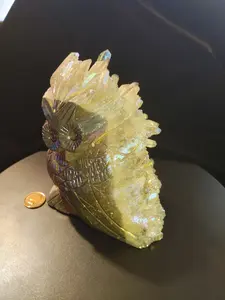Large 'Aura' Quartz Cluster With Owl Carving on Back