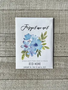 25 Customizable Memorial Watercolor Forget me Not Seed Packet Favors for Funerals, Memorial Services, Celebration of Life, Gift for Mourners