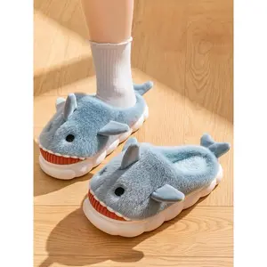 Women's Cute Cartoon Shark Design Fluffy Plush Slippers, Non-slip Warm Bedroom Slippers Shoes, Fashion Women's Platform Home Slippers for Fall & Winter Wear(Sheets)
